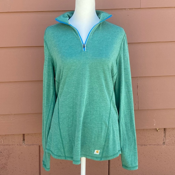 Carhartt Women’s Quarter Zip Green Long Sleeve Sweater Top - Size Small - Picture 1 of 6